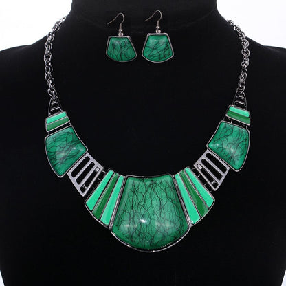 YAZILIND Vintage Ethnic Tibetan Sliver Turquoise Bib Collar Earrings Necklace Jewelry Set Women