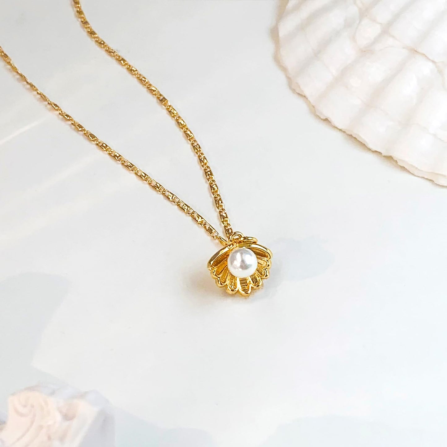 Zeffy Shell Necklace for Women,14K Gold Plated Layered Starfish Conch SeaShell Pearl Pendant Charm Necklace Stack Waterproof Dainty Beach Jewelry for Summer Vacation