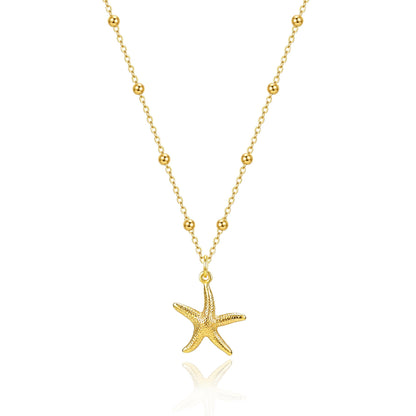 Zeffy Shell Necklace for Women,14K Gold Plated Layered Starfish Conch SeaShell Pearl Pendant Charm Necklace Stack Waterproof Dainty Beach Jewelry for Summer Vacation