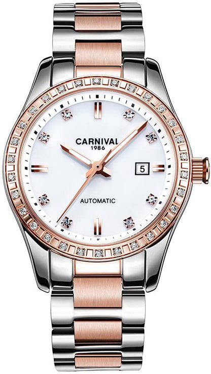 LOREO Women's Automatic Watch Diamond-Accented Dress Watch for Women Self-Winding Mechanical Watch with Sapphire Crystal Stainless Steel Two-Tone Bracelet 33MM Elegant Wrist Watch