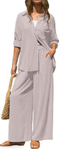 TARSE Womens Linen 2 Piece Outfits Casual Lounge Sets | Long Sleeve, Button Down Shirt and Wide Leg Pants, loose fit linen, vacation outfits with Pockets