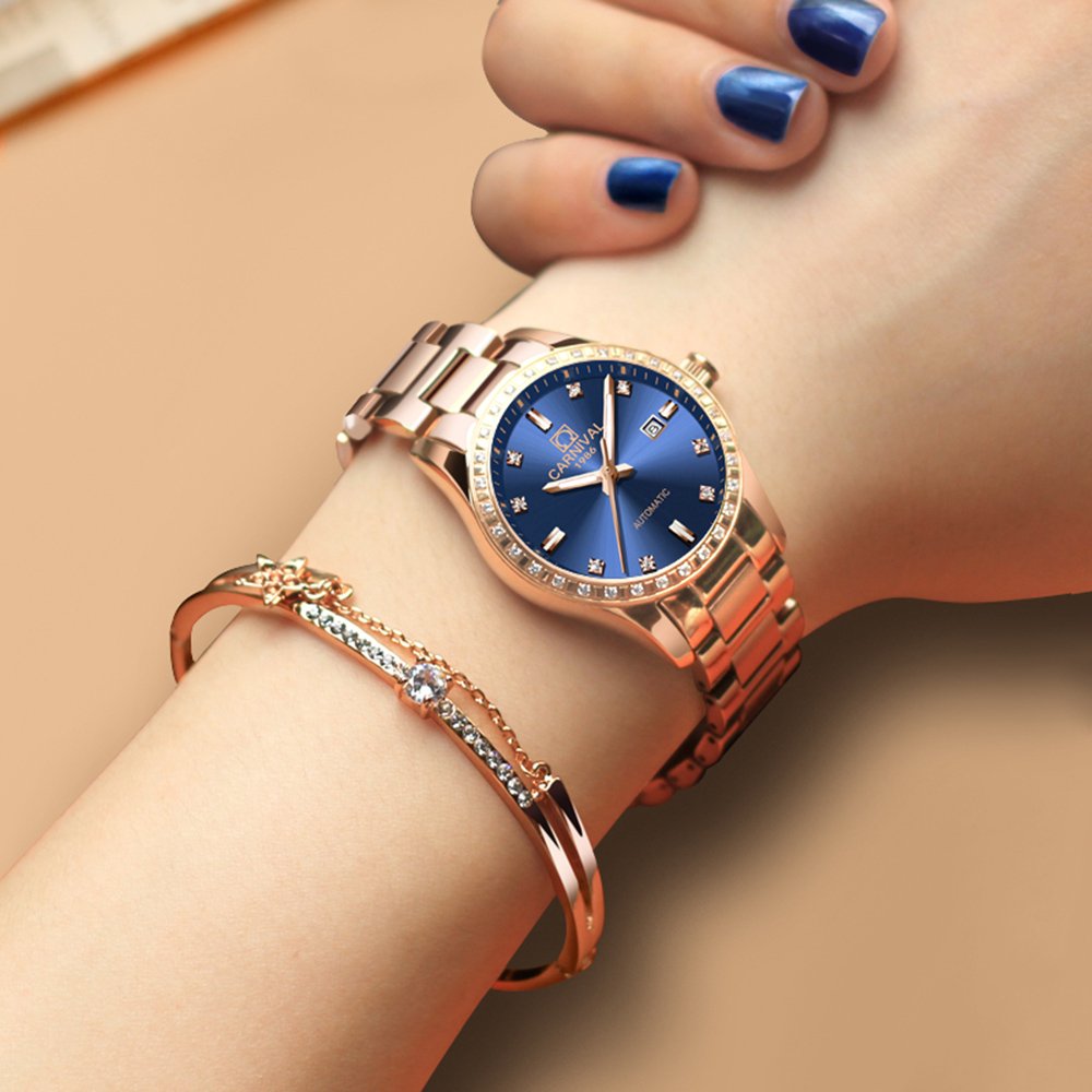 LOREO Women's Automatic Watch Diamond-Accented Dress Watch for Women Self-Winding Mechanical Watch with Sapphire Crystal Stainless Steel Two-Tone Bracelet 33MM Elegant Wrist Watch