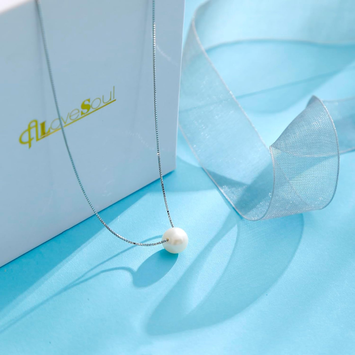 Mother Daughter Pearl Necklace for Women 925 Sterling Silver Box Chain 8mm White Pearl Pendant Necklace Birthday Christmas Gift for Mom