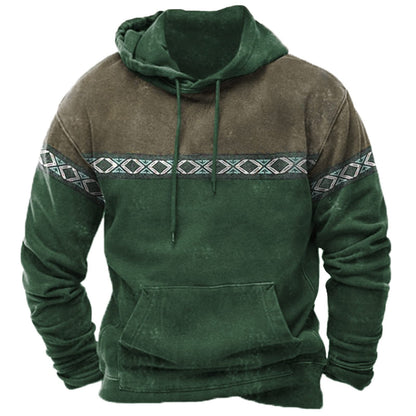 Men's Hooded Sweatshirt American Flag Print Long Sleeve Pullover Sweatshirt Vintage Tribal Aztec Graphic Hoodie Tops