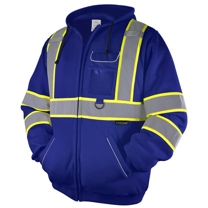 TICONN Safety Hoodie Jacket, High Vis Reflective Safety Fleece Hoodie, PPE Gear for Cold Weather Meet ANSI III