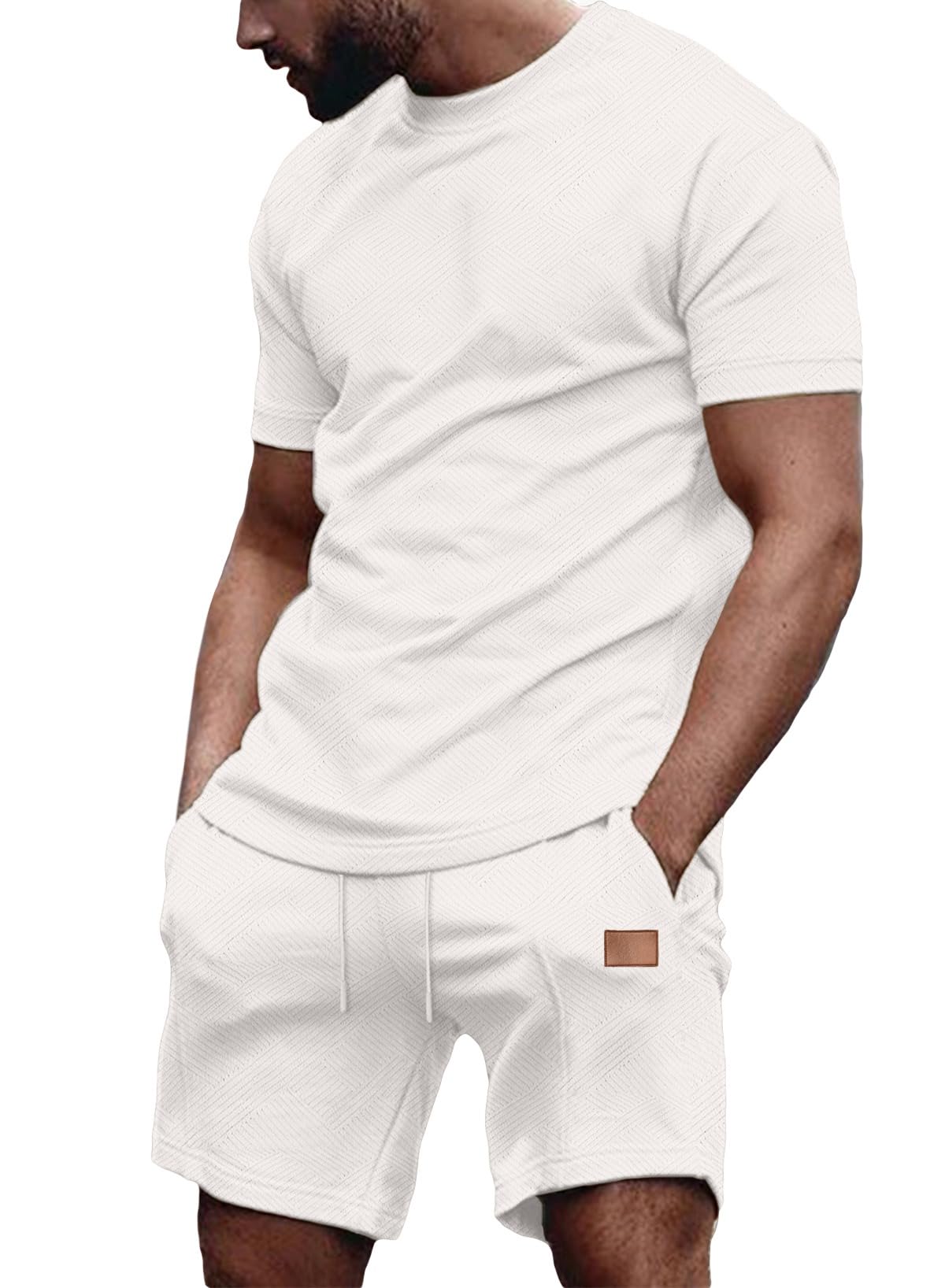 JMIERR Men's 2 Piece Outfit Anti-wrinkle T Shirts and Shorts Summer Beach Vacation Lounge Workout Pajamas Short Sleeve Sets