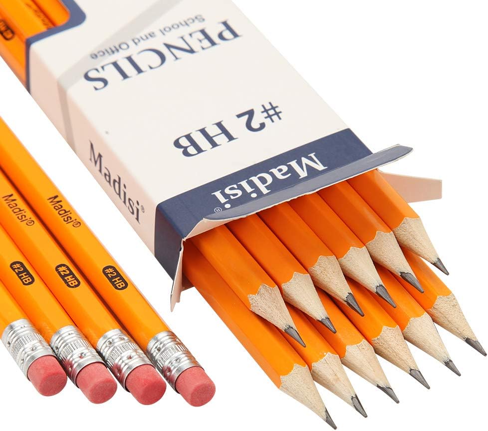 Madisi Wood-Cased #2 HB Pencils Bulk, 192 Count, Pre-sharpened | 16 Packs of 12-Count, Box of Pencil Set, Classroom Supplies, Yellow