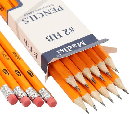Madisi Wood-Cased #2 HB Pencils Bulk, 192 Count, Pre-sharpened | 16 Packs of 12-Count, Box of Pencil Set, Classroom Supplies, Yellow