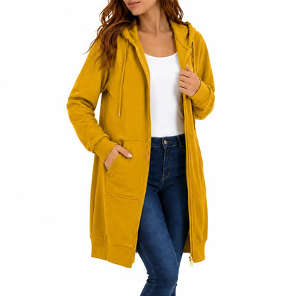Womens Long Zip Up Hoodie Jacket Casual Open Front Tunic Sweatshirt with Pockets Fleece Lightweight Fall Winter Coat