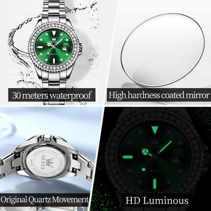 OLEVS Watches Women with Date Silver Stainless Steel Luxury Ladies Watches with Small Writs Diamond Watches for Women Waterproof Elegant Dress Quartz Analog Women's Wrist Watches Reloj de Mujer