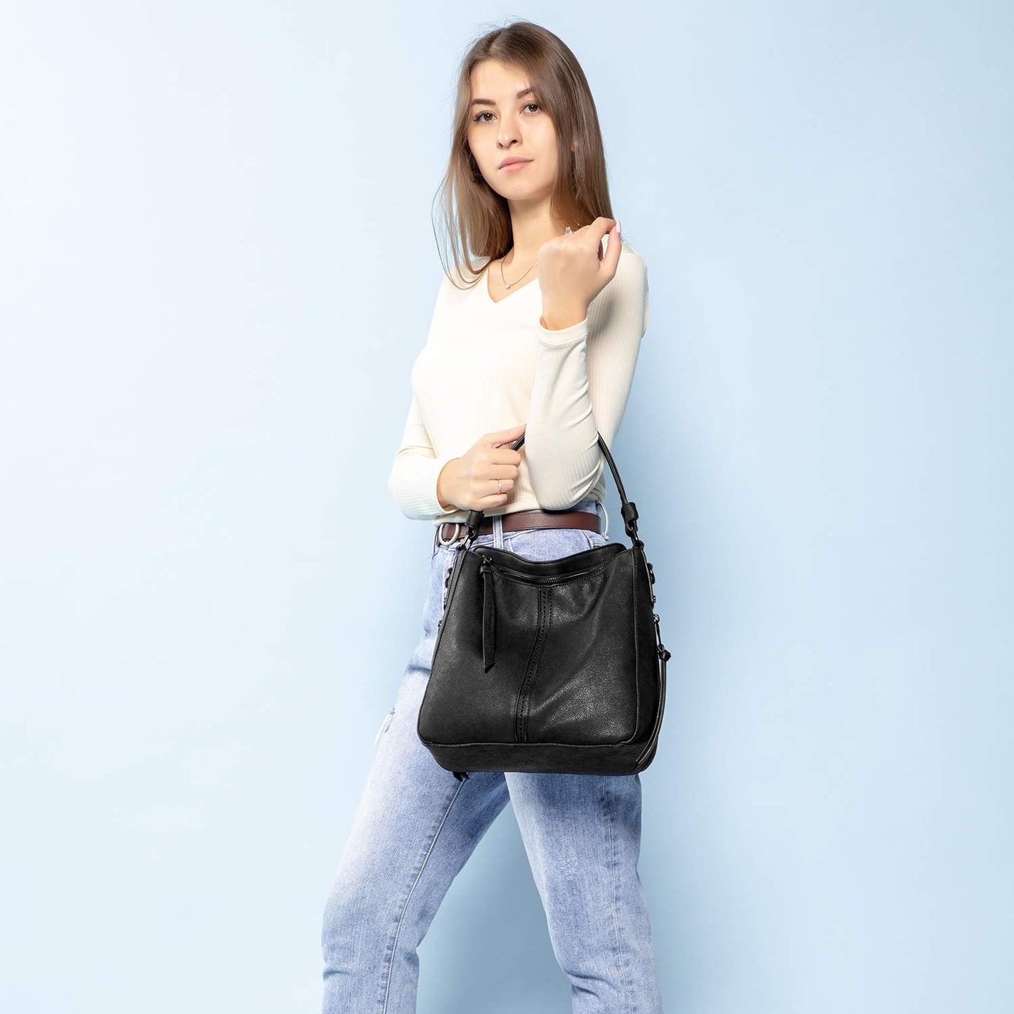 Realer Hobo Crossbody Bags for Women Designer Faux Leather Hobo Handbags Retro Large Size Shoulder Bag Bucket Purse