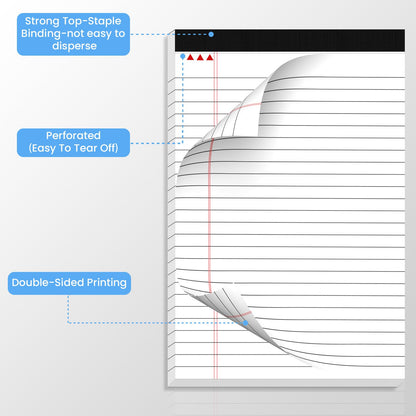 12 Pack Notepads 5x8, Small Legal Pads Narrow College Ruled, 30 Sheets/Pack, Perforated Notebook - White Note Pads for School, Memo, Note Taking, Teacher & Office Supplies, Writing Pads of Paper