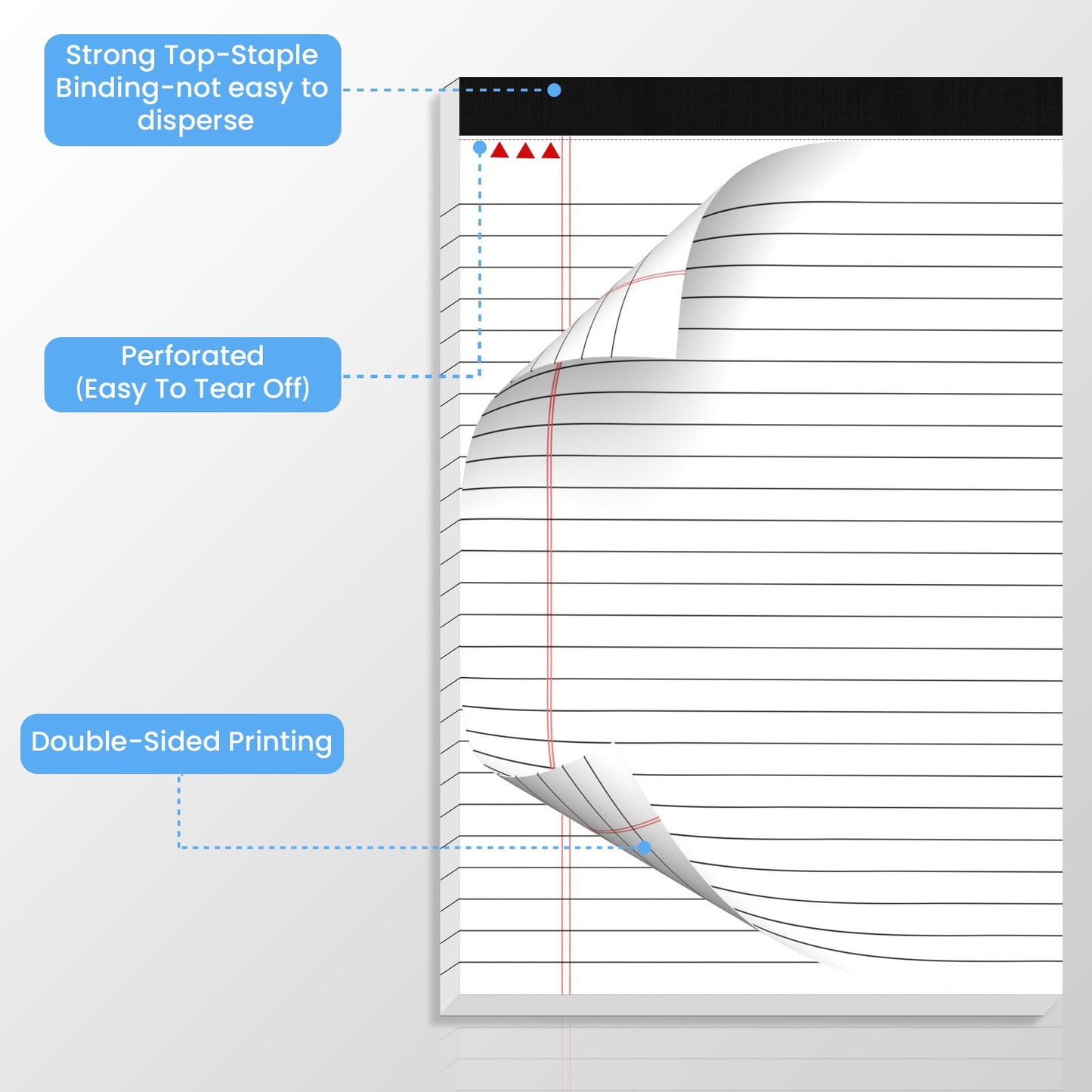 12 Pack Notepads 5x8, Small Legal Pads Narrow College Ruled, 30 Sheets/Pack, Perforated Notebook - White Note Pads for School, Memo, Note Taking, Teacher & Office Supplies, Writing Pads of Paper