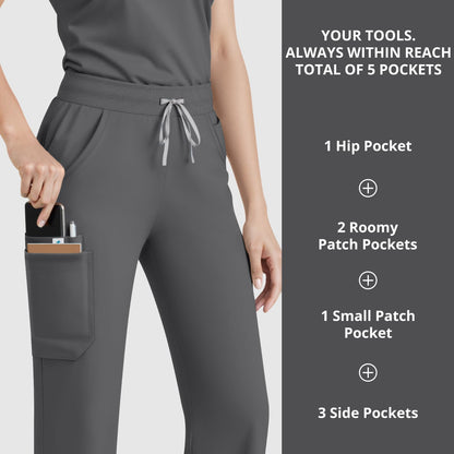 Scrubs for Women Set, Sleeveless 9-Pocket Straight Leg Yoga Waist | Stand-up collar top, straight leg pants side slits. Soft stretch knit. Yoga waist. Wrinkle-free. For nurses/docs/vets.