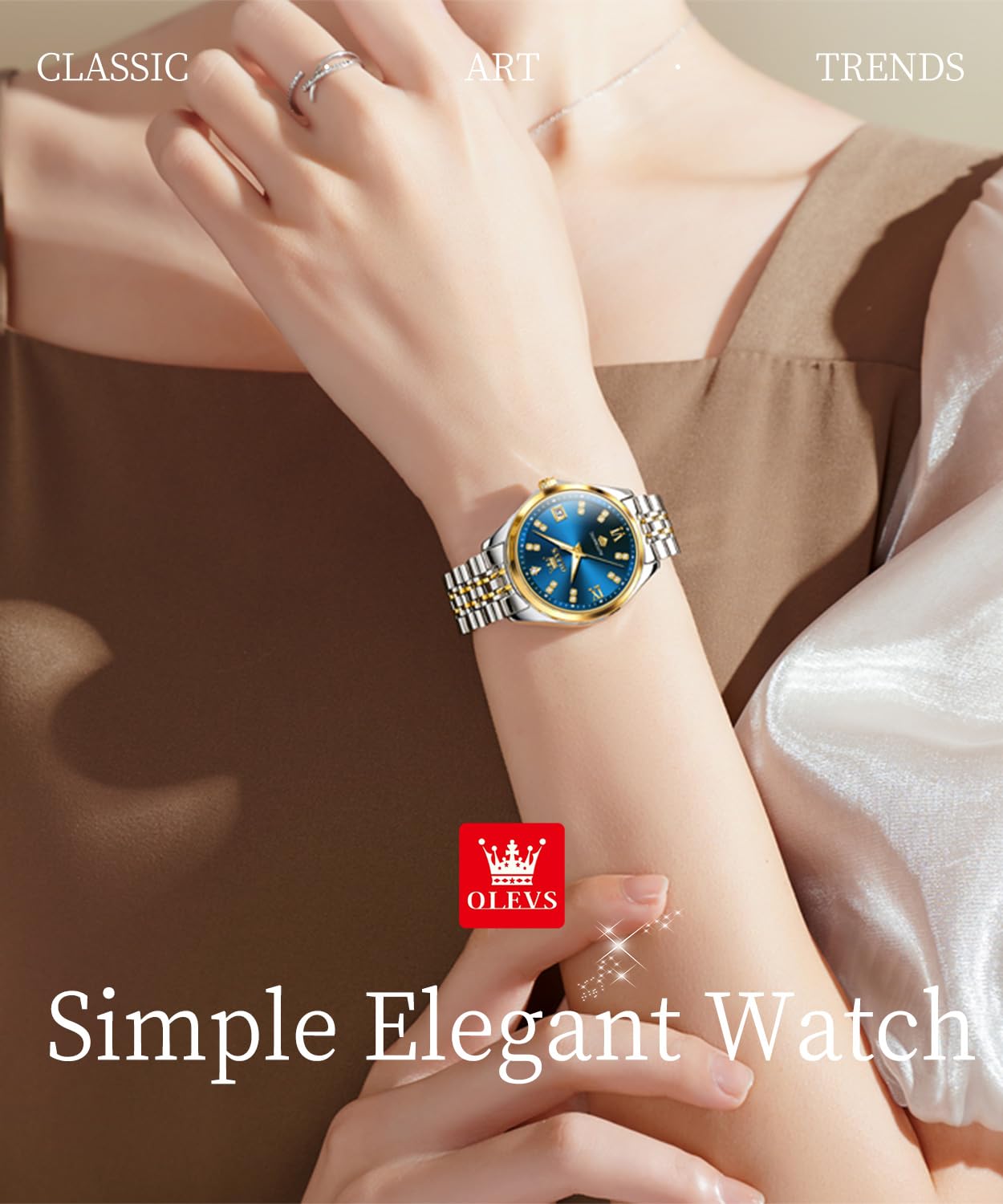 OLEVS Womens Automatic Watches Gold Classic Diamond Ladies Self Winding Mechanical Two Tone Stainless Steel Wrist Watch Date