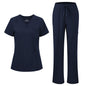 floralhue Scrubs for Women, V-Neck Straight Leg Pants with 12 Pockets | Slit Hem Cargo Pant Storage, Yoga Waistband, Water Resistance, For Nurses, Clinics, Long Shifts, Daily Medical Uniforms