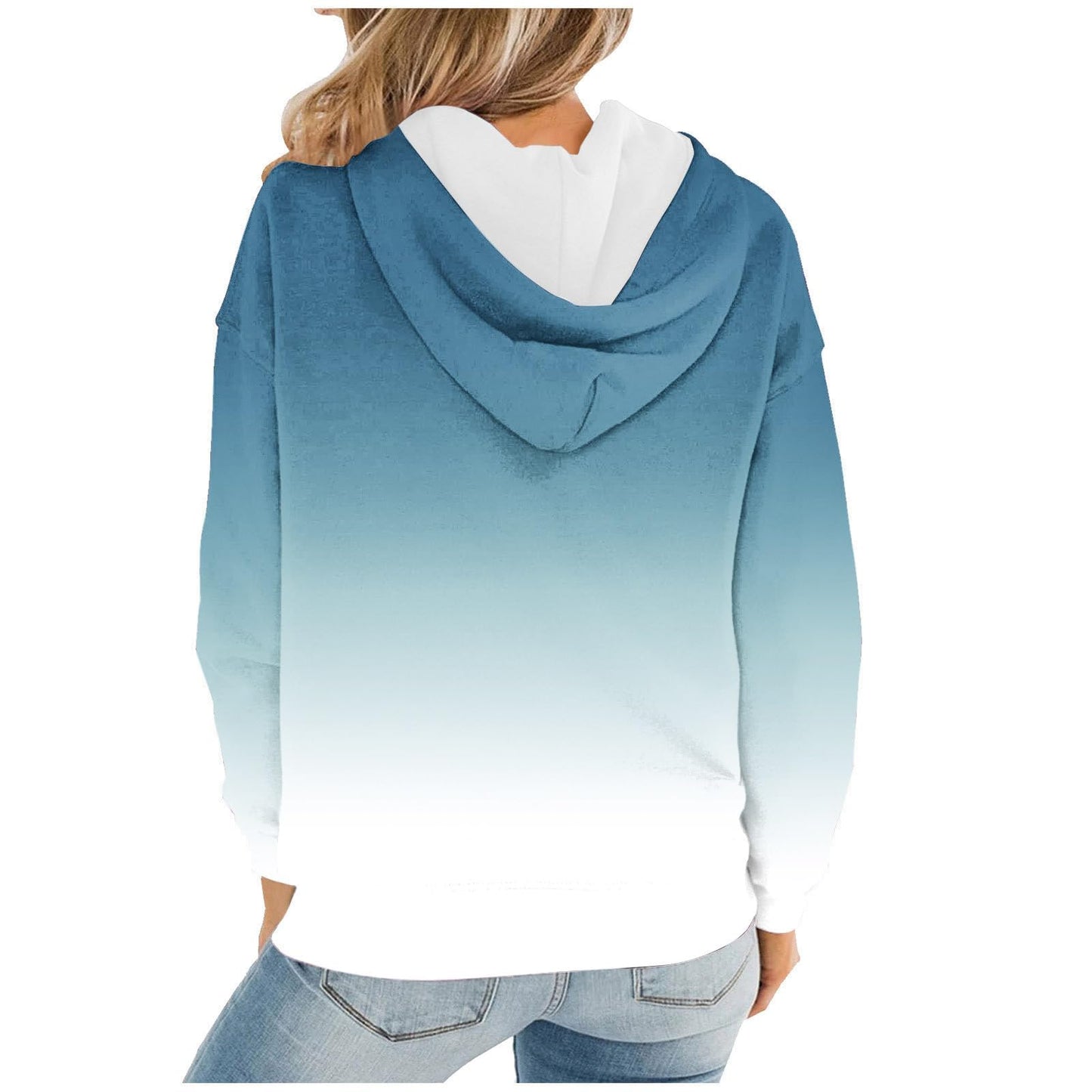Women Gradient Tie Dye Pullover Hoodie Long Sleeve Drawstring With Pocket Oversized Casual Street Sweatshirts