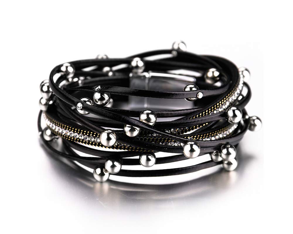 Fesciory Leather Wrap Bracelets for Women, Boho Western Layered Jewelry | Layered leather cuff bracelets, Easy on and off, Boho western style, Daily wear, Gift for women