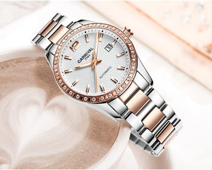 LOREO Women's Automatic Watch Diamond-Accented Dress Watch for Women Self-Winding Mechanical Watch with Sapphire Crystal Stainless Steel Two-Tone Bracelet 33MM Elegant Wrist Watch