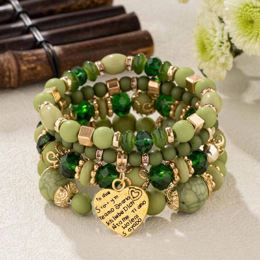 Women Beaded Bracelet Set | Colorful Boho Stackable Trendy Design with Crystal Accents Multilayer Bangle Bracelet | Fashion Stretch Braclets Jewelry for Women