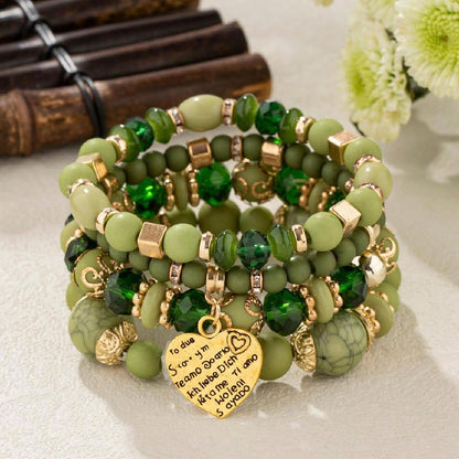 Women Beaded Bracelet Set | Colorful Boho Stackable Trendy Design with Crystal Accents Multilayer Bangle Bracelet | Fashion Stretch Braclets Jewelry for Women