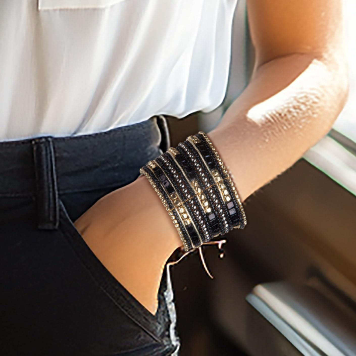 SPUNKYsoul Boho Cuff Bracelets, Women Adjustable Stackable Beaded Accessory | Adjustable Bohemian-Inspired Design, Trendy Wrist Ornament, Versatile For Occasions Or Everyday Wear, Unique Style Jewelry