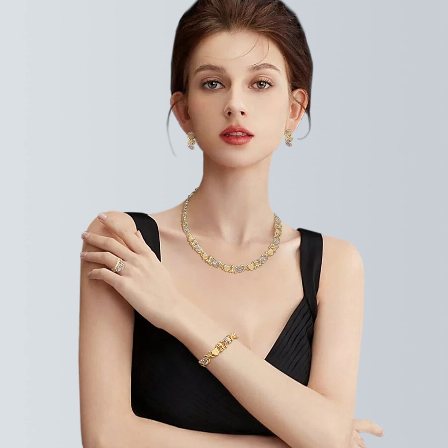 SYHOL Gold Jewelry Sets for Women 18K Gold/Silver Filled Jewelry Necklace Set Wedding Bridal Fashion Jewelry Sets Women Accessories Bracelets Earrings and Rings Sweetheart Gifts