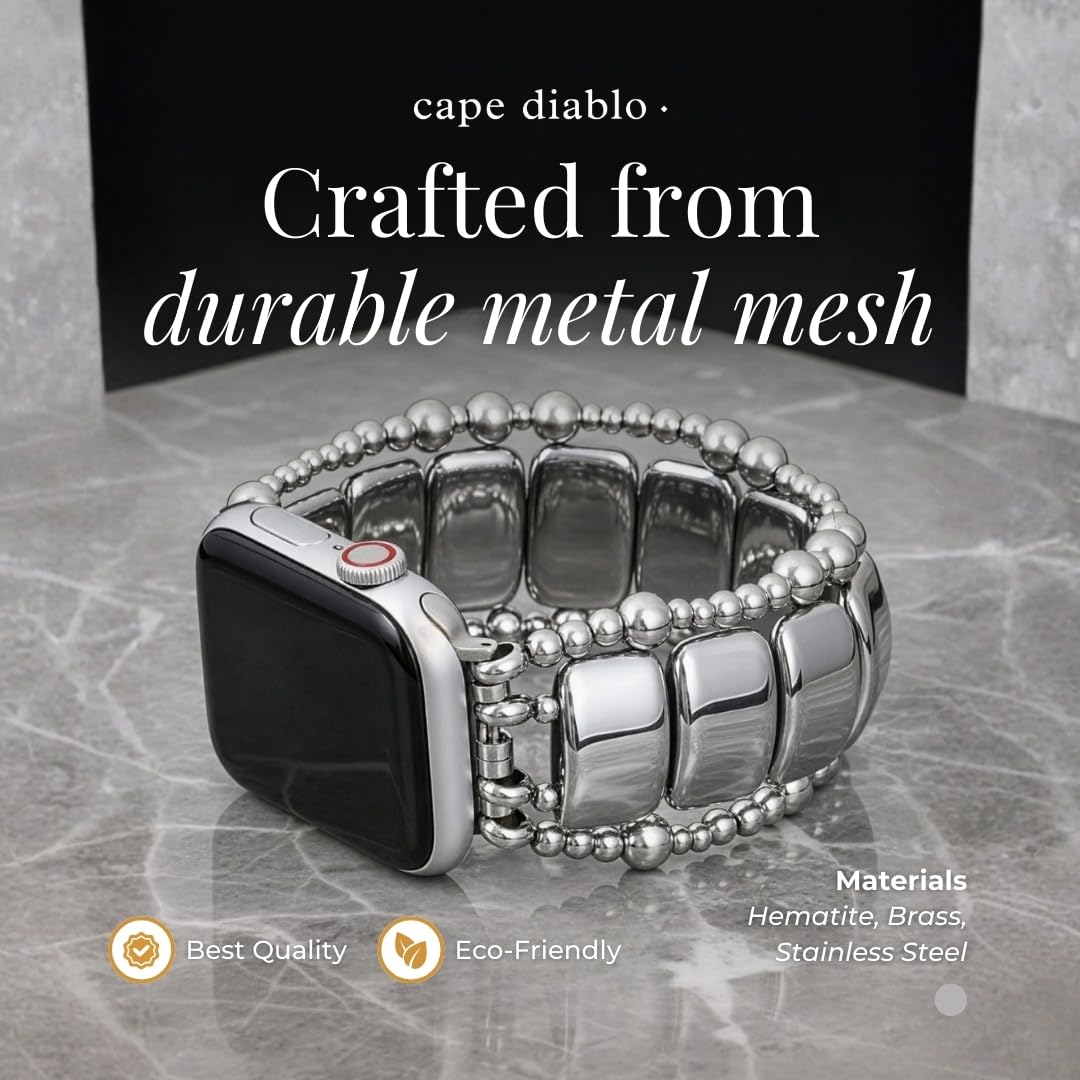 Cape Diablo Handmade Gemstone Watch Band for Women Compatible with Apple Watch 38mm 40mm 41mm 42mm 44mm 45mm, Boho Stretchable Strap Fits for iWatch Series 11/10/9/8/7/6/5/4/3/2/1 SE 3/2/1