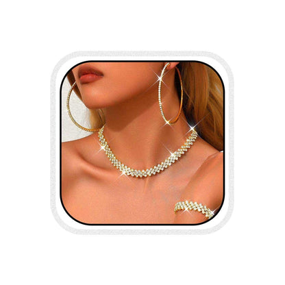 Unicra Black Jewelry Sets Rhinestone Necklace Hoop Earrings Bracelet Set Prom Formal Sparkly Costume Jewelry Sets for Women