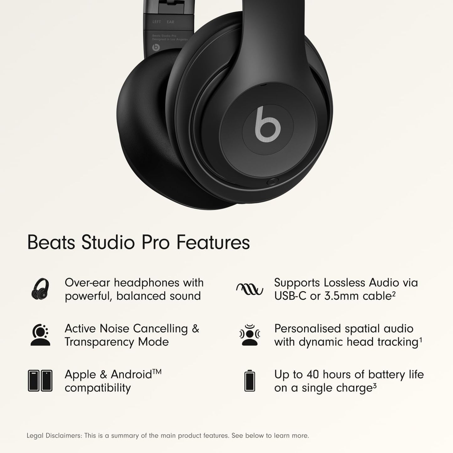 Beats Studio Pro Premium Wireless Over-Ear Headphones- Up to 40-Hour Battery Life, Active Noise Cancelling, Great for Travel & Commuting, Apple & Android Compatible - Exclusive Sand Gray