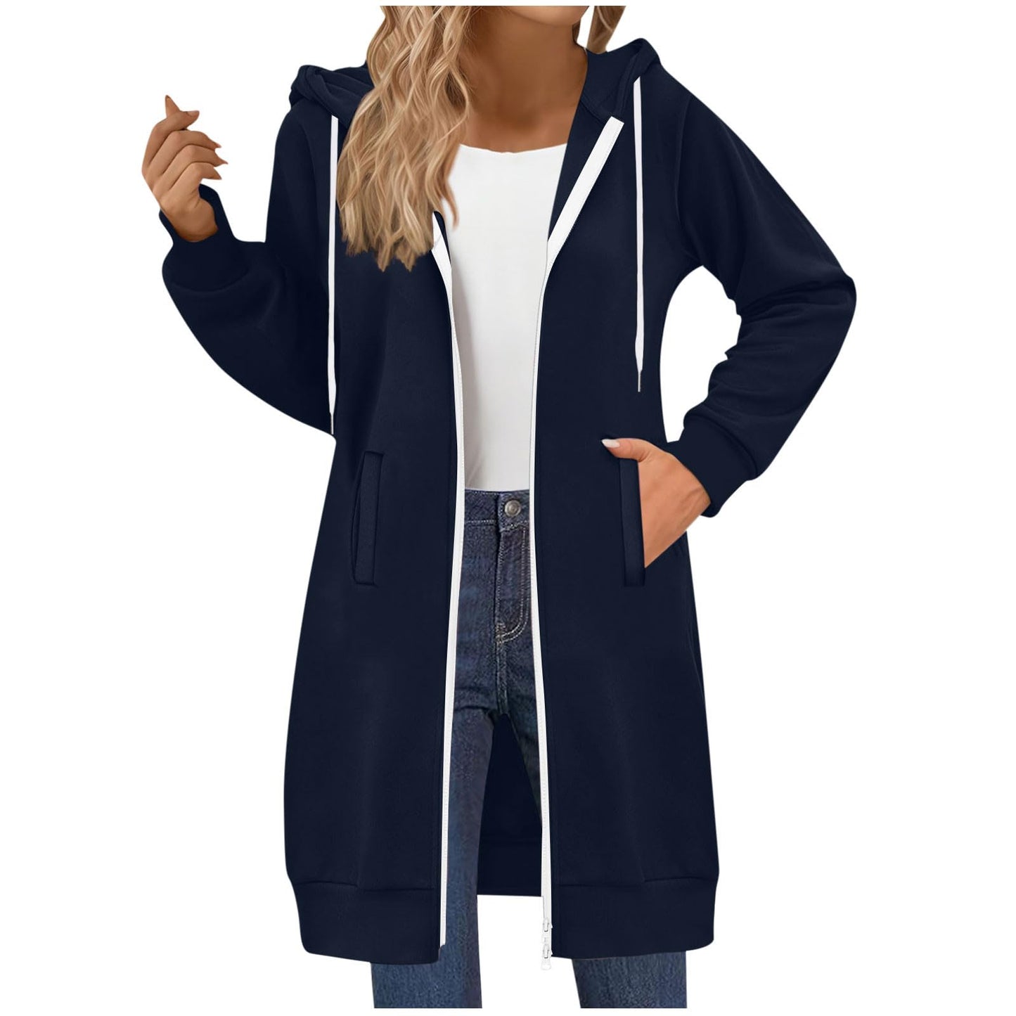 Long Hoodies for Women Zip Up Hooded Sweatshirt Jackets Lightweight Loose Comfort Fleece Fashion Fall Winter Clothes