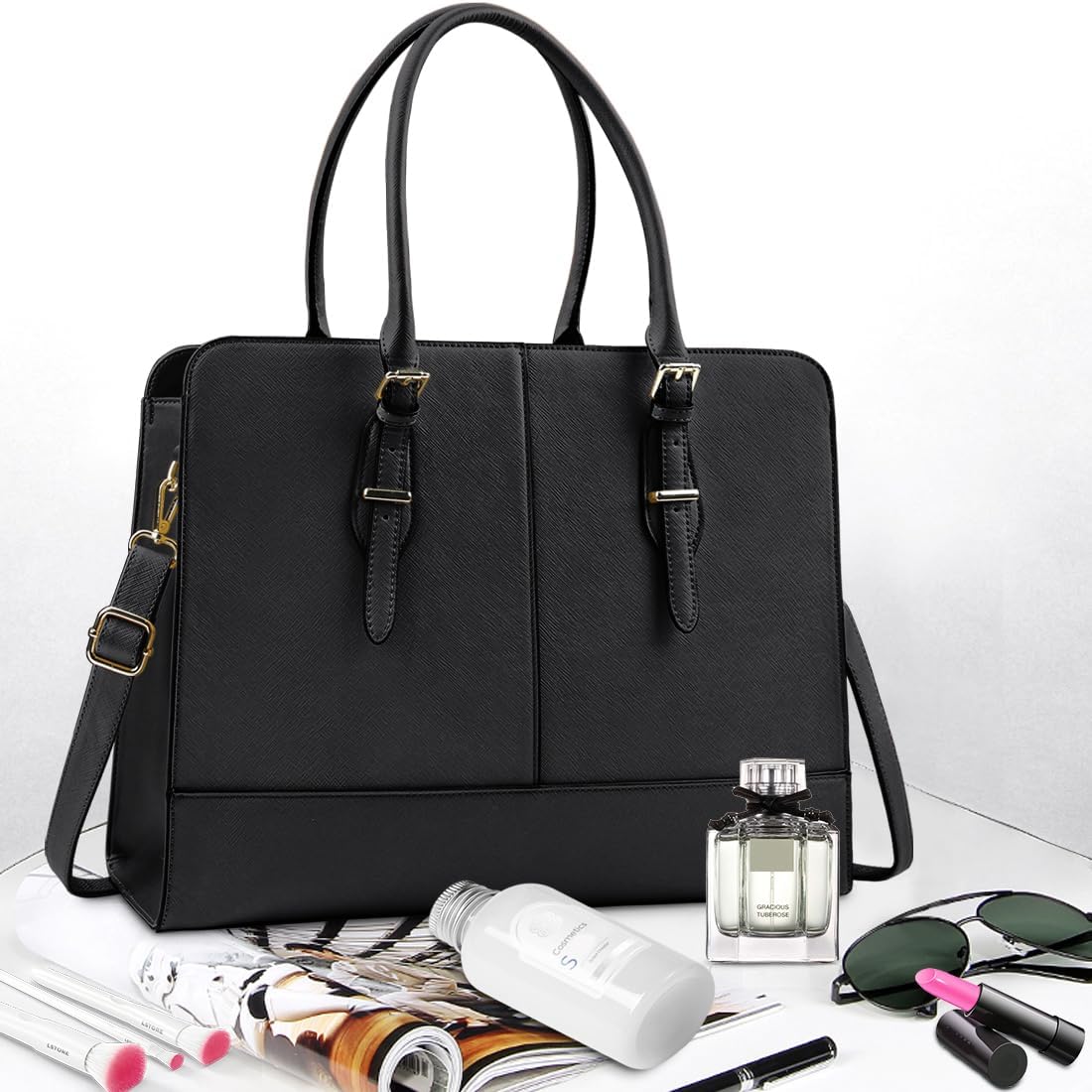 Laptop Bag for Women 15.6 Inch Leather Work Tote Briefcase Business Computer Shoulder Bag Large Capacity Waterproof Office Messenger Handbag Professional Teacher Nurse Carryall