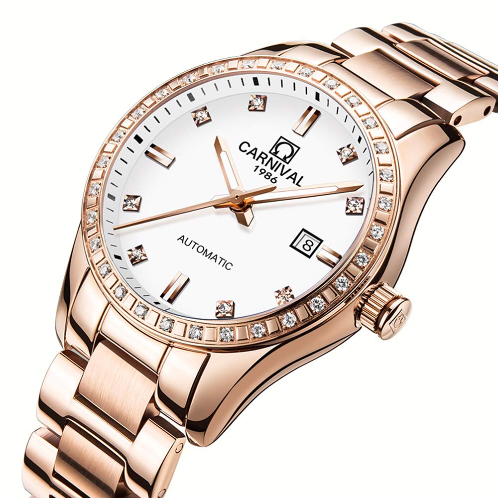 LOREO Women's Automatic Watch Diamond-Accented Dress Watch for Women Self-Winding Mechanical Watch with Sapphire Crystal Stainless Steel Two-Tone Bracelet 33MM Elegant Wrist Watch
