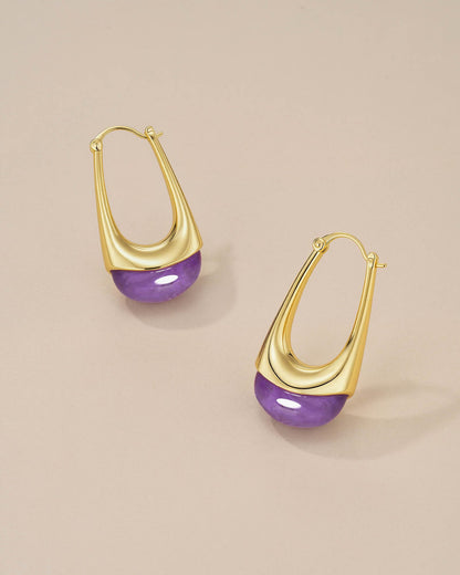SNGIA Long Oval Chunky Dangle 18K Gold Plated Hoops with Colored Resin Gemstone Statement Earrings for Women, (Green, Brown, Light blue, Dark Blue), Bold Drop Handmade Exaggerated Irregular Trendy Bohemian Jewelry Gifts, Unique Dangling Teardrop Baroque S