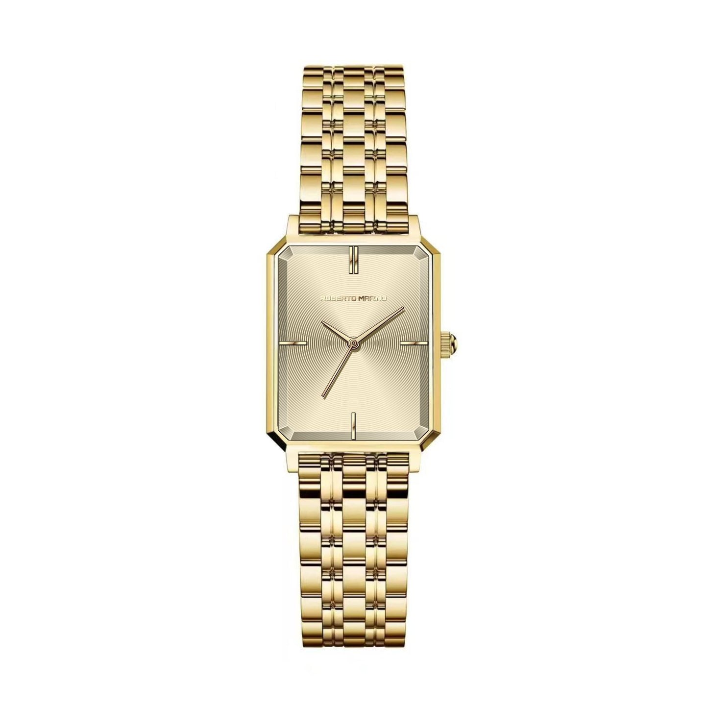 Roberto Marino RM1982 Women’s Luxury Watch Rectangular Gold – Japanese Quartz Movement, Vintage Stainless Steel Design, Silver Dial, Elegant Dress Timepiece, 3ATM Water Resistant – Reloj para Mujer