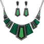 YAZILIND Vintage Ethnic Tibetan Silver Irregular Rhinestone Bib Collar Earrings Necklace Jewelry Set