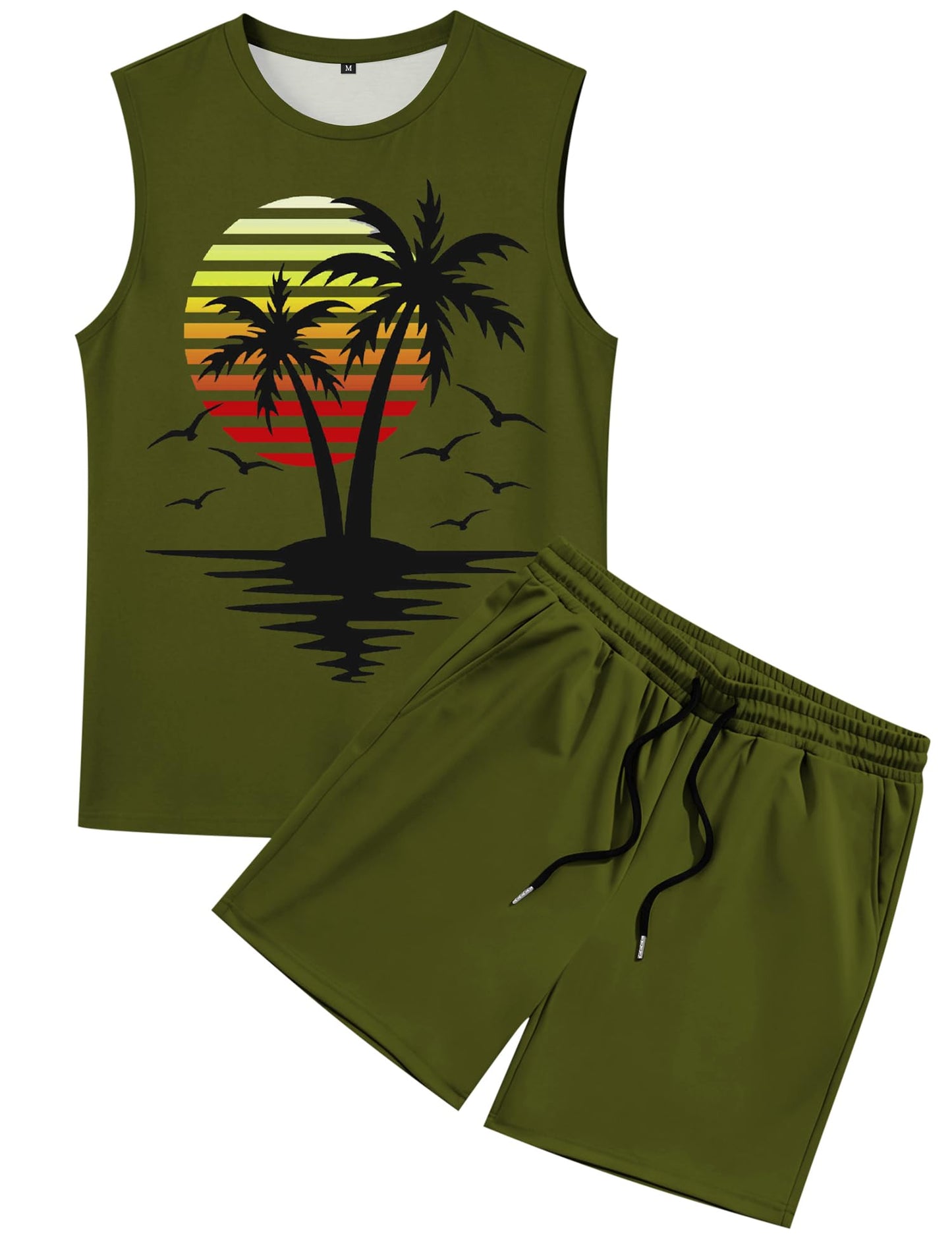 LecGee Men's 2 Piece Hawaiian Tank Tops Tropical Floral Beach Sleeveless Round neck T-shirt Casual Daily Beach Summer