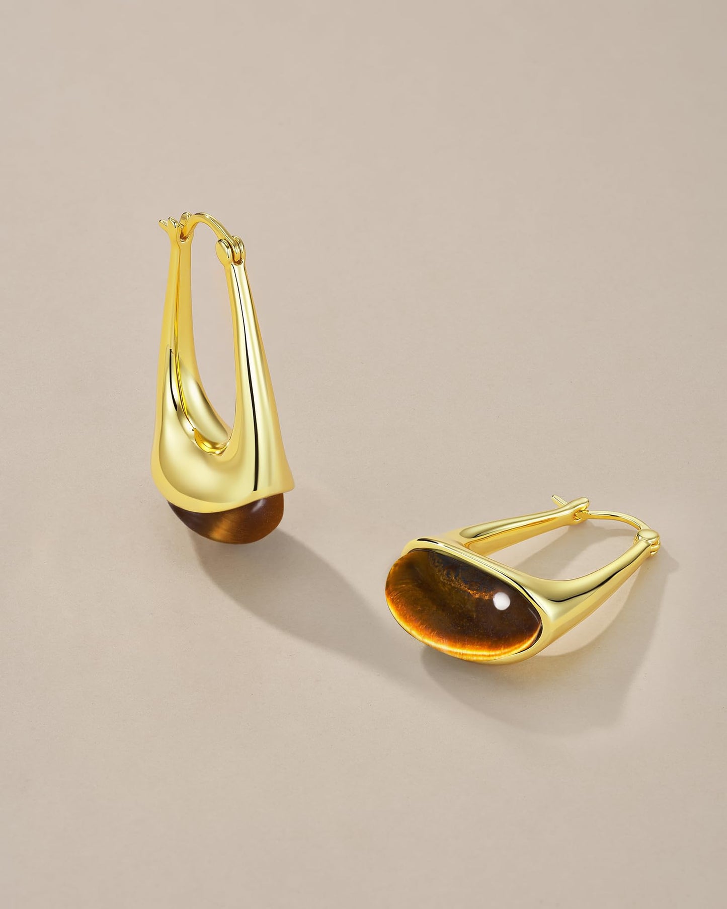 SNGIA Long Oval Chunky Dangle 18K Gold Plated Hoops with Colored Resin Gemstone Statement Earrings for Women, (Green, Brown, Light blue, Dark Blue), Bold Drop Handmade Exaggerated Irregular Trendy Bohemian Jewelry Gifts, Unique Dangling Teardrop Baroque S