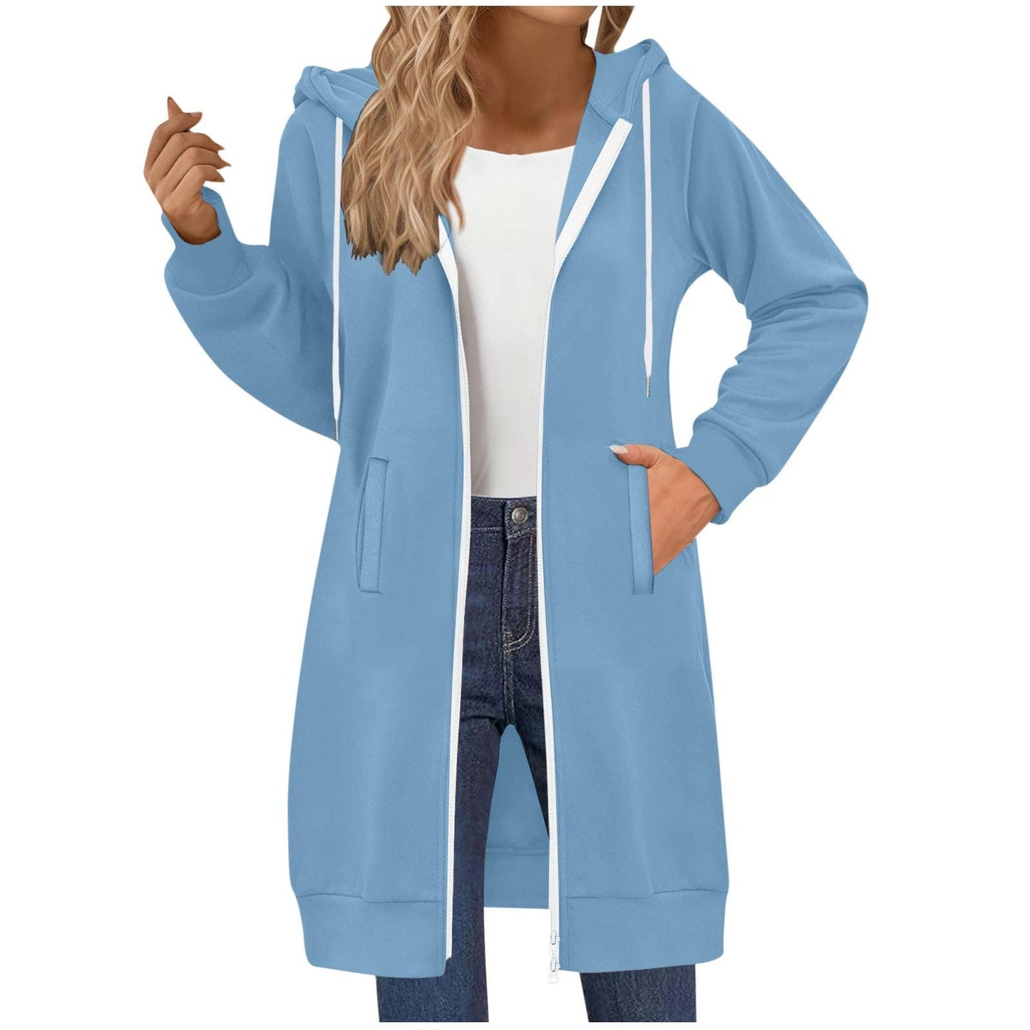 Long Hoodies for Women Zip Up Hooded Sweatshirt Jackets Lightweight Loose Comfort Fleece Fashion Fall Winter Clothes