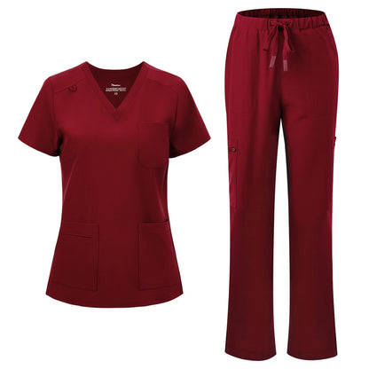 floralhue Scrubs for Women, V-Neck Straight Leg Pants with 12 Pockets | Slit Hem Cargo Pant Storage, Yoga Waistband, Water Resistance, For Nurses, Clinics, Long Shifts, Daily Medical Uniforms