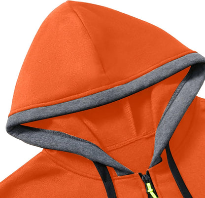 JOAU Men Casual Heavyweight Zip Long Sleeve Hooded Sweatshirt with Pockets | Fall Winter Thickened Warm Fashion Tops for Baggy Sweat Running Trendy Comfy Outdoor Travel Vacation Wear