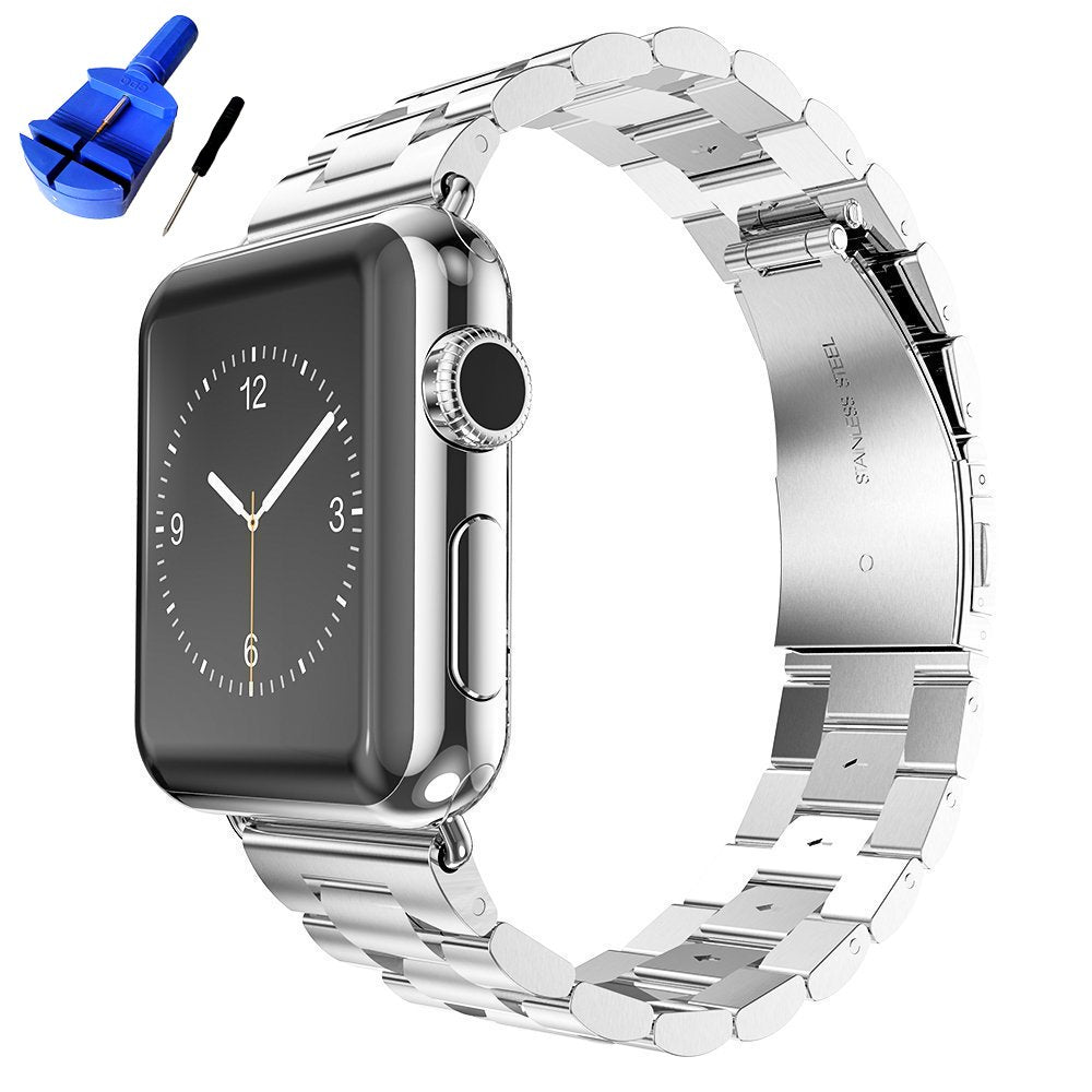 Seven Band Solid Stainless Steel for Apple Watch for Women | Compatible with Apple Watch Band 42mm/41mm/40mm/38mm, Metal Strap for Iwatch Series 11-1/SE 1-3 Women and Men, Gold Silver.
