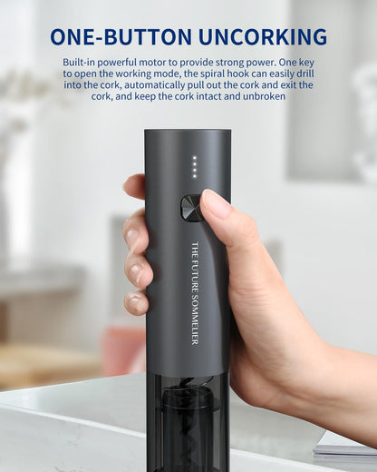CIRCLE JOY Electric Wine Opener Rechargeable 5-in-1 Stainless Steel Wine Gift Set with Foil Cutter, Wine Aerator Pourer, Wine Drip Ring & Vacuum Stopper, Ideal Gifts for Wine Lovers, Silver