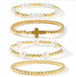 14K Gold Plated Pearl Beaded Cross Bracelets Stack Set for Women,Stretch Boho Colorful Christian Beads Ball Jewelry Friendship Summer Trendy Gift