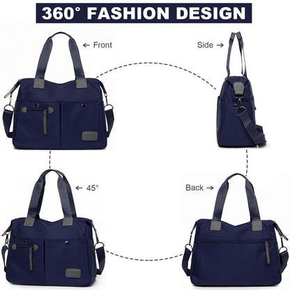 Tote Bag for Women,Multi Pockets Shoulder Handbag,Nurse Bag for Work,Large Cross body Purse,Fashion Nylon Top Handle Satchel