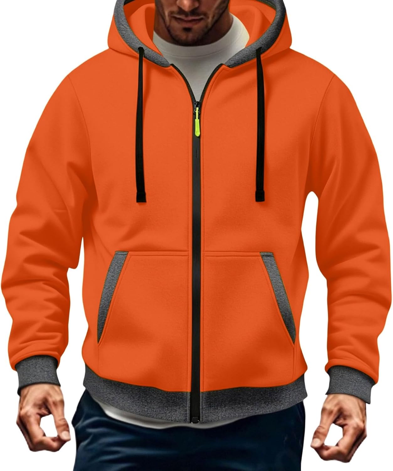 JOAU Men Casual Heavyweight Zip Long Sleeve Hooded Sweatshirt with Pockets | Fall Winter Thickened Warm Fashion Tops for Baggy Sweat Running Trendy Comfy Outdoor Travel Vacation Wear