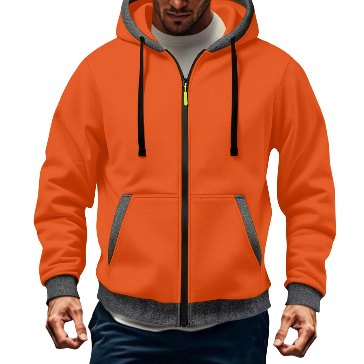 JOAU Men Casual Heavyweight Zip Long Sleeve Hooded Sweatshirt with Pockets | Fall Winter Thickened Warm Fashion Tops for Baggy Sweat Running Trendy Comfy Outdoor Travel Vacation Wear