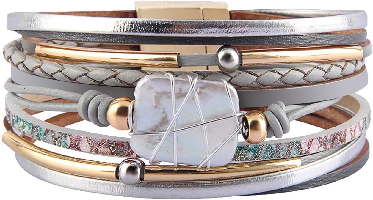 Fesciory Leather Wrap Bracelets for Women, Boho Western Layered Jewelry | Layered leather cuff bracelets, Easy on and off, Boho western style, Daily wear, Gift for women