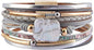 Fesciory Leopard Bracelet for Women, Boho Leather Wrap Multi-Layer Pearl Crystal Bracelet Bangle Jewelry