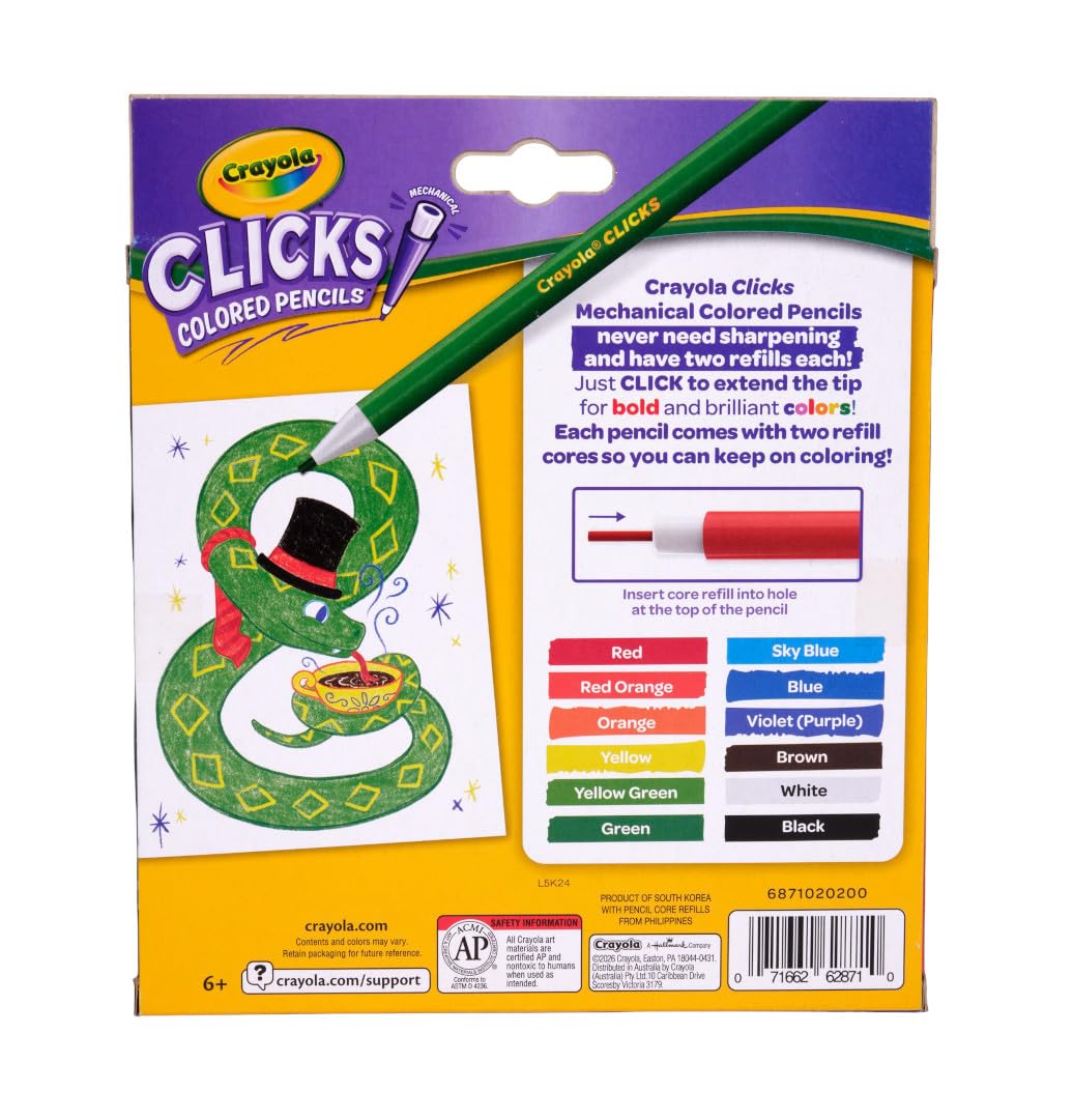 Crayola Clicks Retractable Tip Markers (10ct), Washable Cone Tip Art Marker Set, Cute Aesthetic School Supplies, Classroom Must Haves, Ages 3+